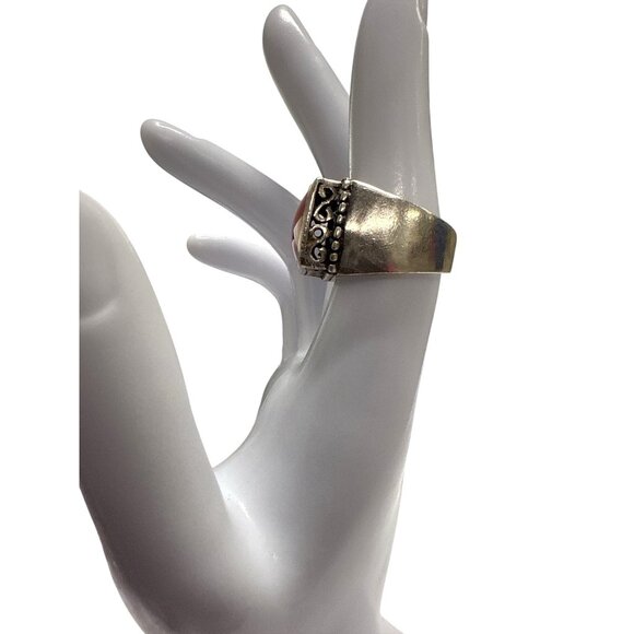 Vintage 925 Sterling Silver Ring  Rectangular  Stone & Ornate Filigree Design - Picture 3 of 9